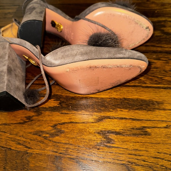 Aquazurra brown suede heels with natural fur trim - Picture 4 of 4
